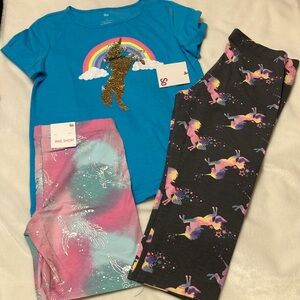 NWT SO Unicorn Bundle Short Sleeve Sequin Unicorn T, Grey Capri & bike shorts 12